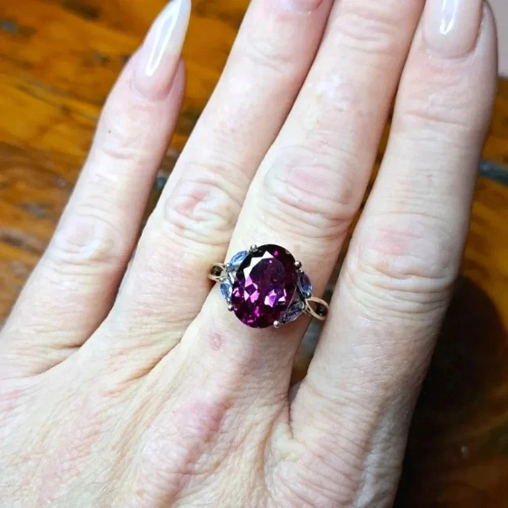 Color Change Sapphire & Natural Tanzanite Ring In 925 Sterling Silver - Picture 2 of 8